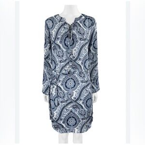 Michael Kors Blue Paisley Long-Sleeve Tie-Waist Dress